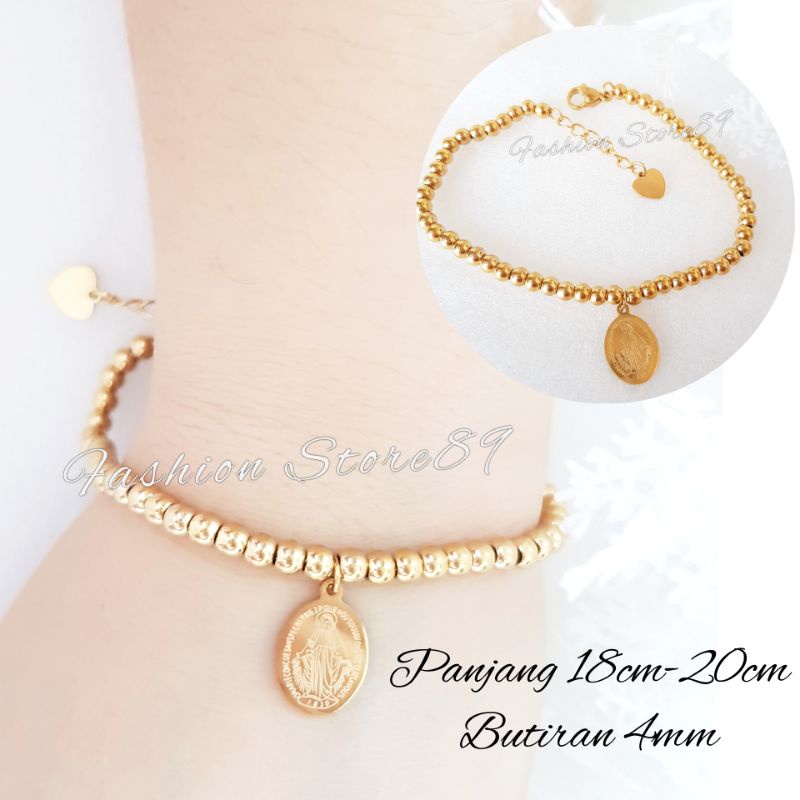 Gelang Rosario Full Butiran 4mm Gold Silver Pria Wanita Fashion Rohani Bunda Maria &amp; Santo Benediktus