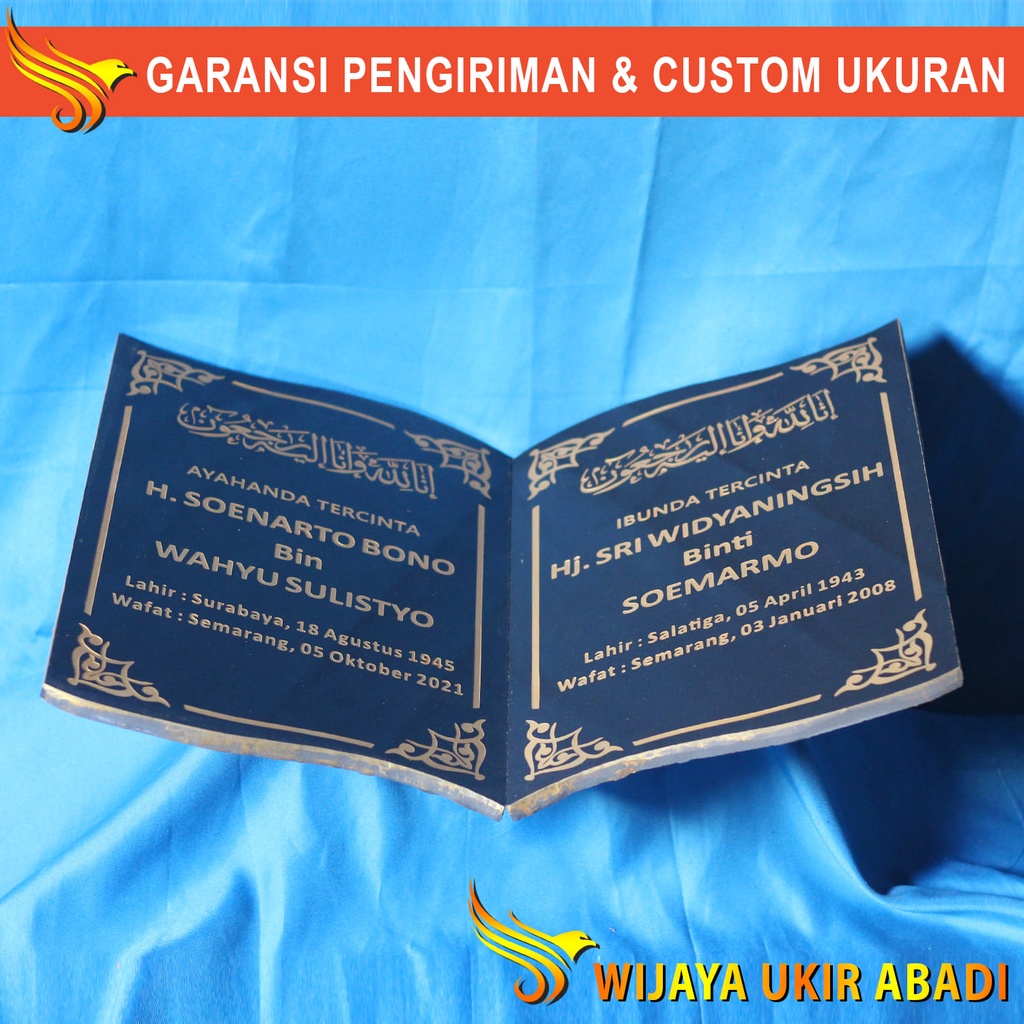 Nama Batu Nisan Model Bentuk Buku Dua 2 Nama Maesan Makam Granit Hitam Kijing Kuburan L59