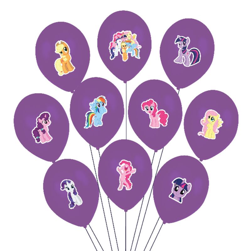 BALON LITTLE PONNY HAPPY BIRTHDAY DEKORASI ULANG TAHUN DEKOR ULTAH UNICORN KUDA PONI UNGU BALON KARE