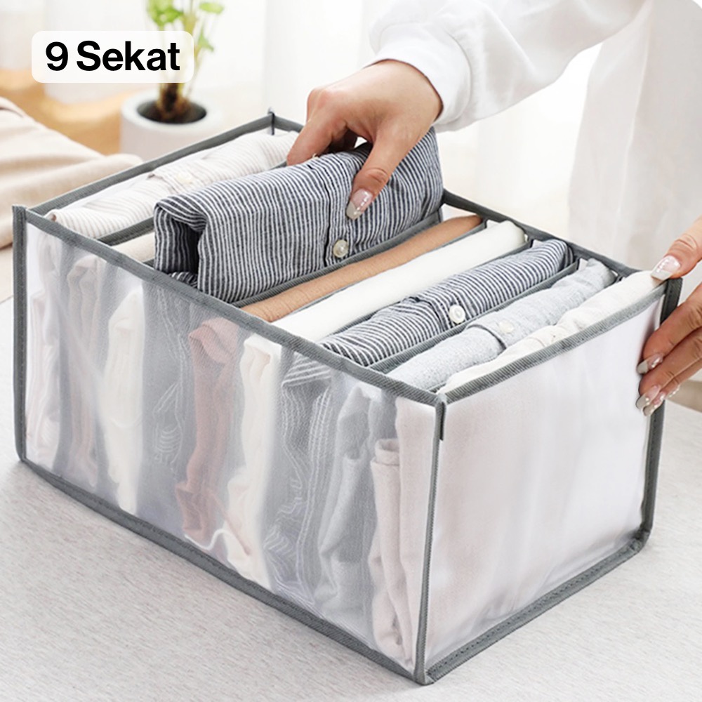 Keranjang Pakaian Model Sekat / Kotak Sekat Pembatas Pakaian Closet Organizer Storage T-Shirt Box 9 Grid