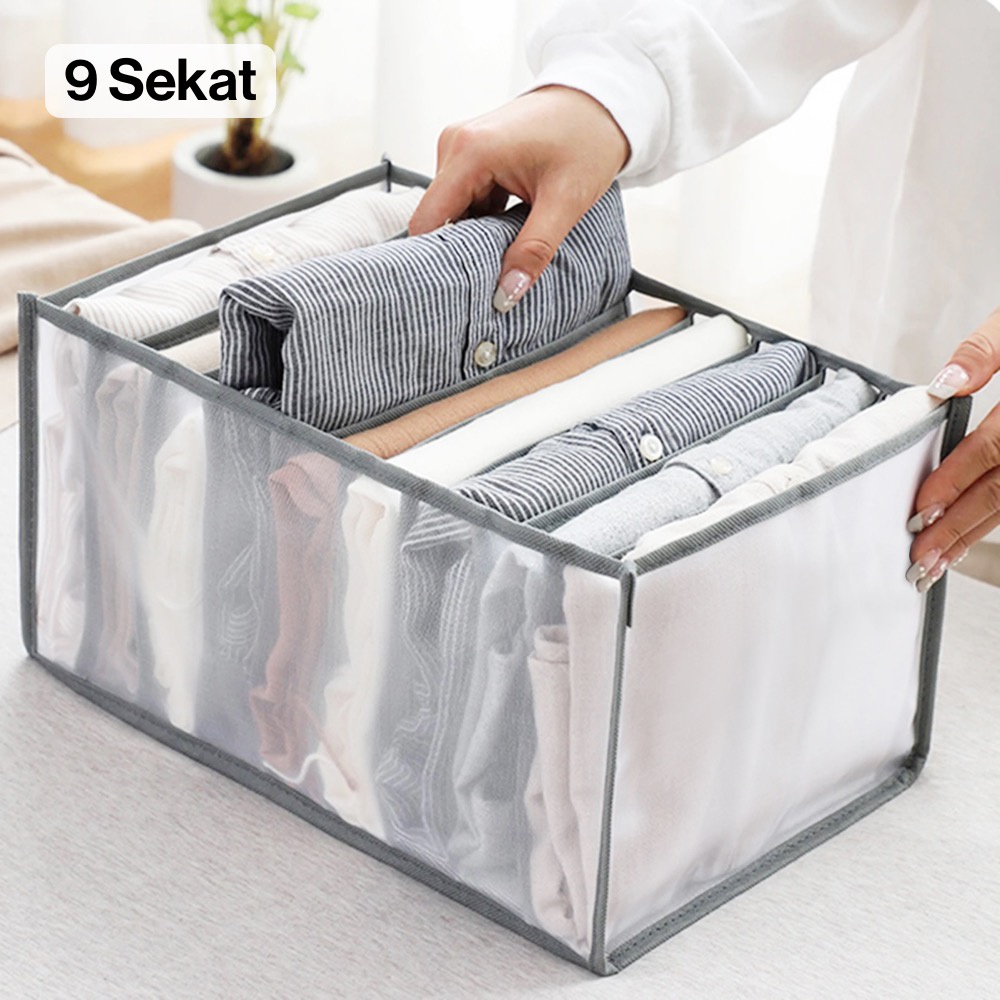 Keranjang Pakaian Model Sekat / Kotak Sekat Pembatas Pakaian Closet Organizer Storage T-Shirt Box 9 Grid