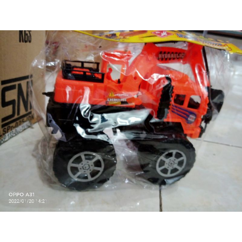 Mainan Mobil Truk Excavator Roda Besar / Mainan Anak Laki Laki Buldoser Pasir Ban Besar