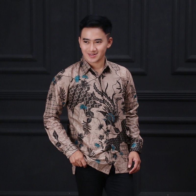 Kemeja Batik Pria Lengan Panjang Kenongo Hem Padi Pekalongan M L XL XXL