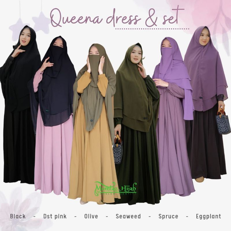 [Bisa COD] Des- QUEENA DRESS & SET by Mumtaz Hijab / Gamis Only / Gamis Set / Jilbab Cerruty Ped Ant