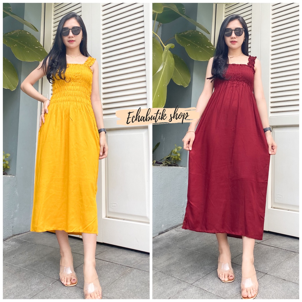 Dres Kerut Smok Polos Panjang Bali