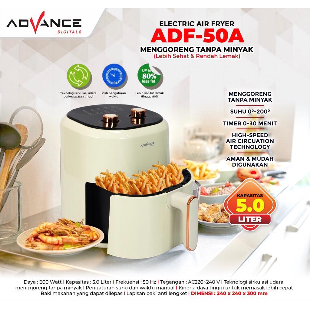 Jual AIR FRYER 5 LITER ADVANCE ADF 50A LOW WATT 600 WATT | Shopee Indonesia