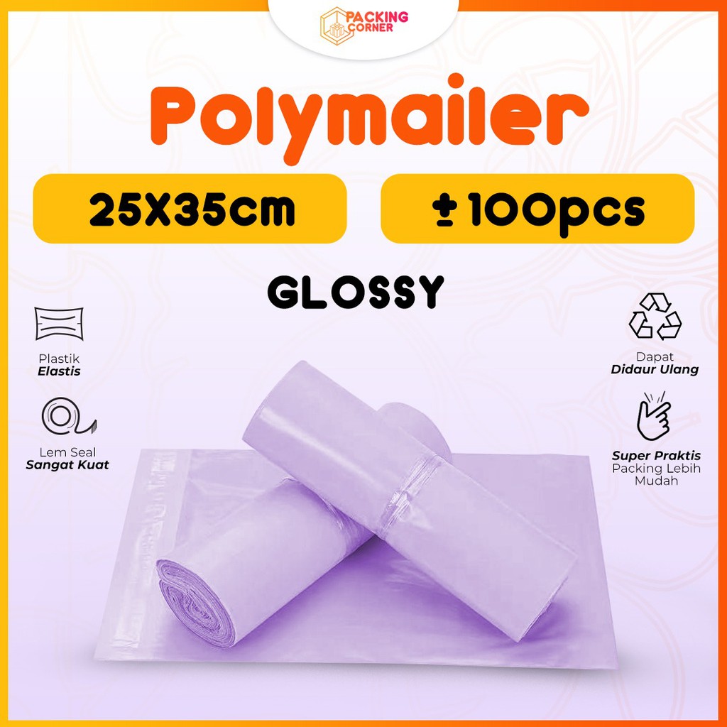 

Polymailer Warna Ungu Pastel 25x35 isi 100 pcs Tebal Glossy MURAH