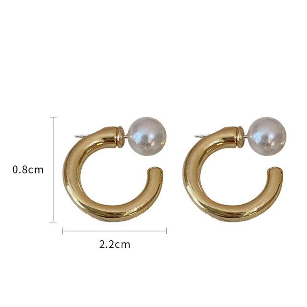 Needway   Anting Wanita Keren Vintage Geometri Jarum Perak Temperamen Logam Berbentuk C