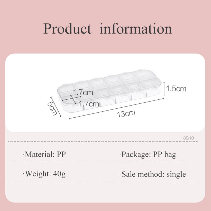 1pc Kotak Tempat Menyimpan Perhiasan Nail Art Model Dua Baris Transparan Bahan Plastik 12 Kisi