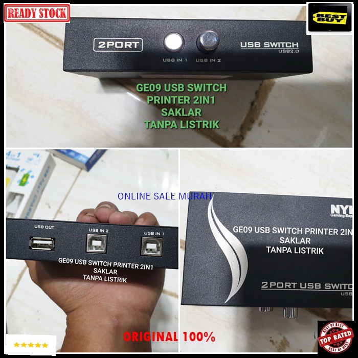 G09 Pembagi printer 2in1 usb print 2port cpu pc laptop manual switch tanpa listrik sharing join switching saklar G09   Tidak pakai listrik hanya saklar  2 komputer pakai 1 PRINTER  GAMPANG PAKAI NYA  USB SWITCH / MANUAL SWITCH PRINTER ini biasa d