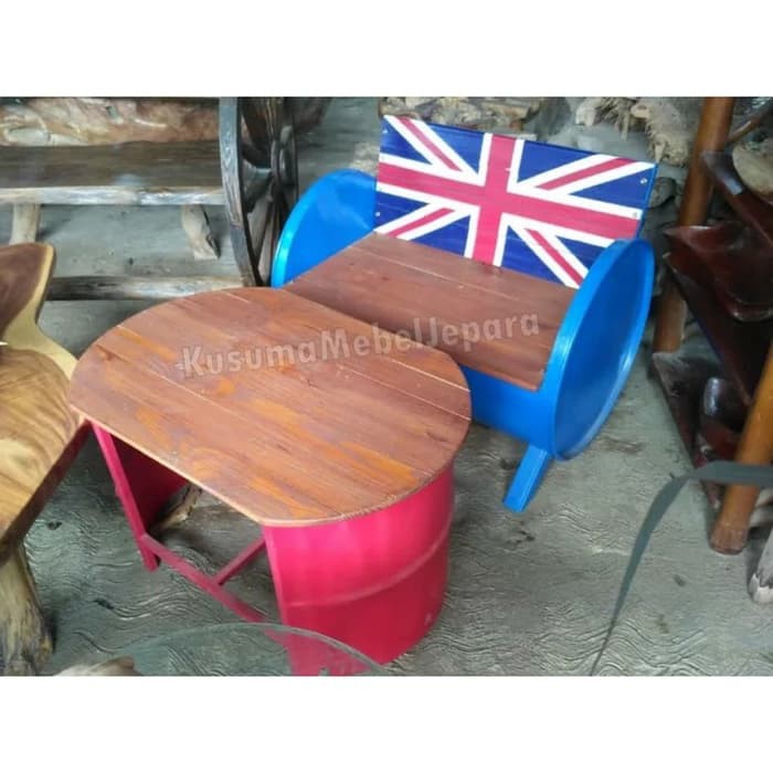 Set Kursi Cafe Drum Vintage Kombinasi Kayu Jati 1 Kursi 1 Meja Shopee Indonesia