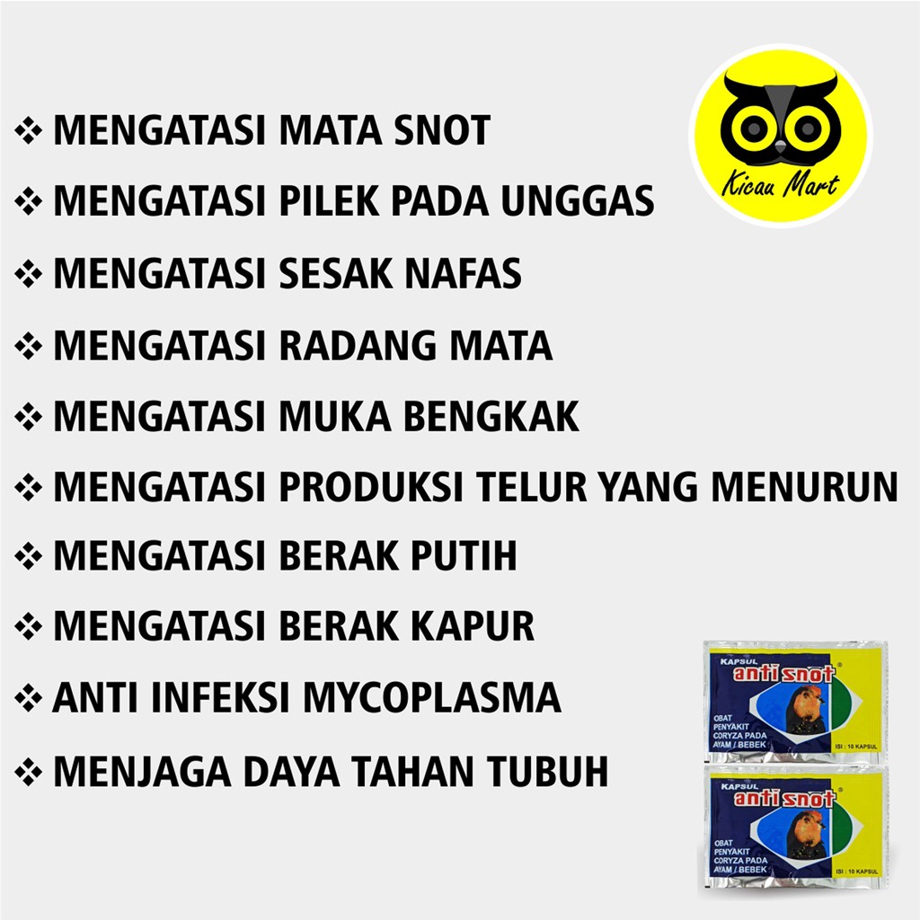 ANTI SNOT KAPSUL EKA FARMA KAPSUL OBAT AYAM BEBEK UNGGAS BURUNG PUYUH SNOT CORYZA FLU PILEK ISI 10 PIL TABLET KAPSUL ANTI SNOT AYAM ANSFM