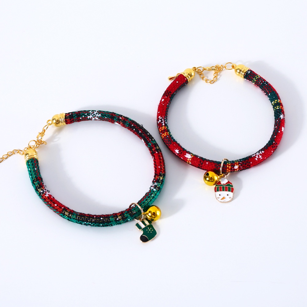 Kalung Hewan Peliharaan Motif Print Natal Bahan Nilon Dengan Lonceng