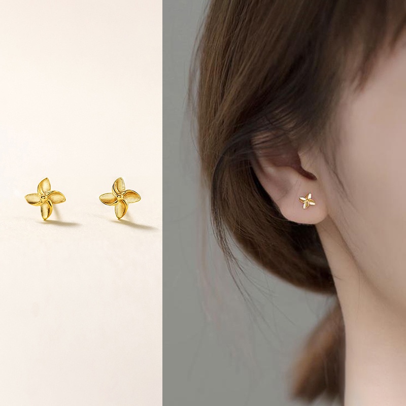 Roselife 1 Pasang Anting Tusuk Silver S925 Desain Bunga Kincir Angin Mini Anti Alergi Untuk Wanita