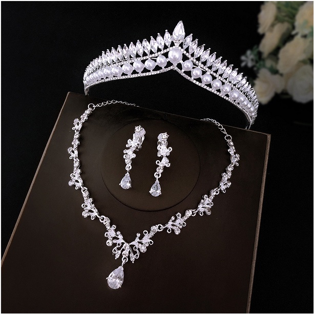 Mahkota Pernikahan Tiara Anting Kalung Set,tiara wedding hiasan rambut pesta pengantin