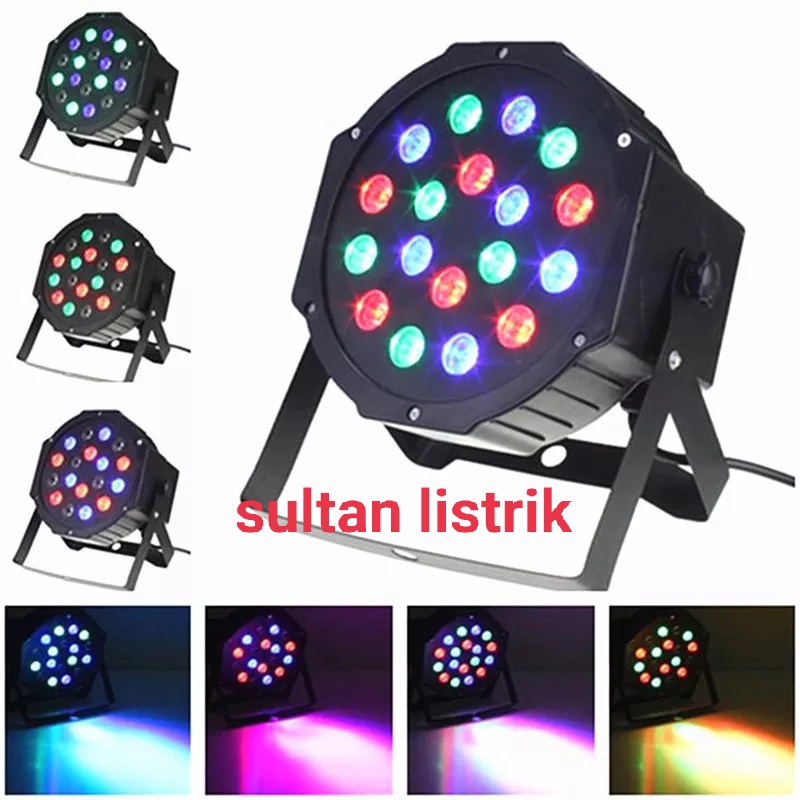 LAMPU SOROT DISCO PUTAR 18 LED RGB /LAMPU SOROT PANGGUNG ADA SENSOR SUARA WARNA WARNI
