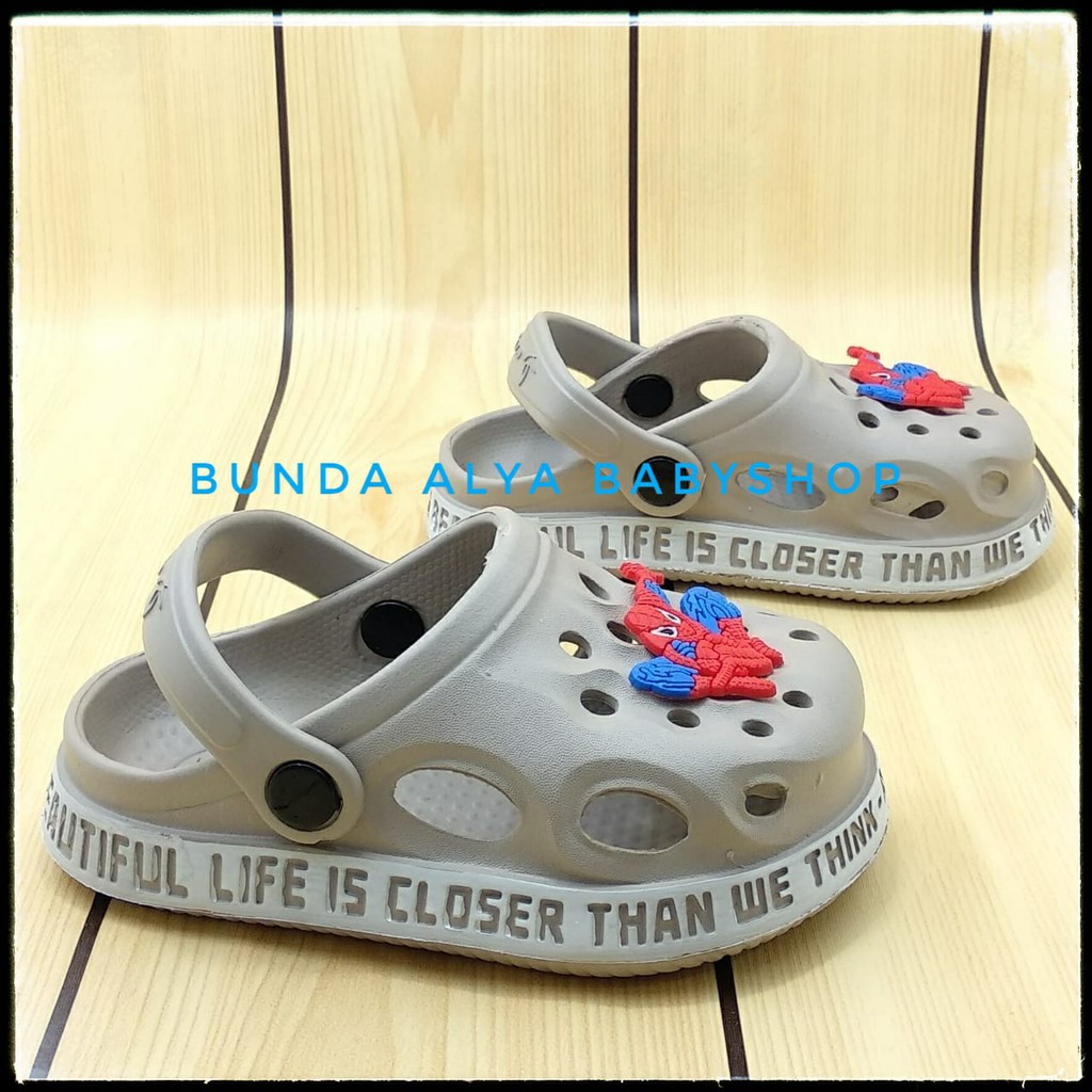 Sendal Anak Laki Laki Spider Usia 1 2 3 4 5 Tahun KREM Motif Kartun - Sepatu Sandal Anak Cowok Karet Anti Licin Size 18 - 29