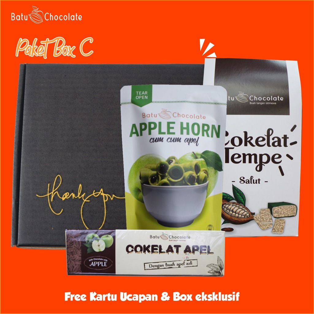 One Mandiri Sukses ~ Paket Box  [ C ] - Isi : Cokelat Apel, Cokelat Tempe Salut, Apple Horn - Oleh Oleh Khas Malang Batu