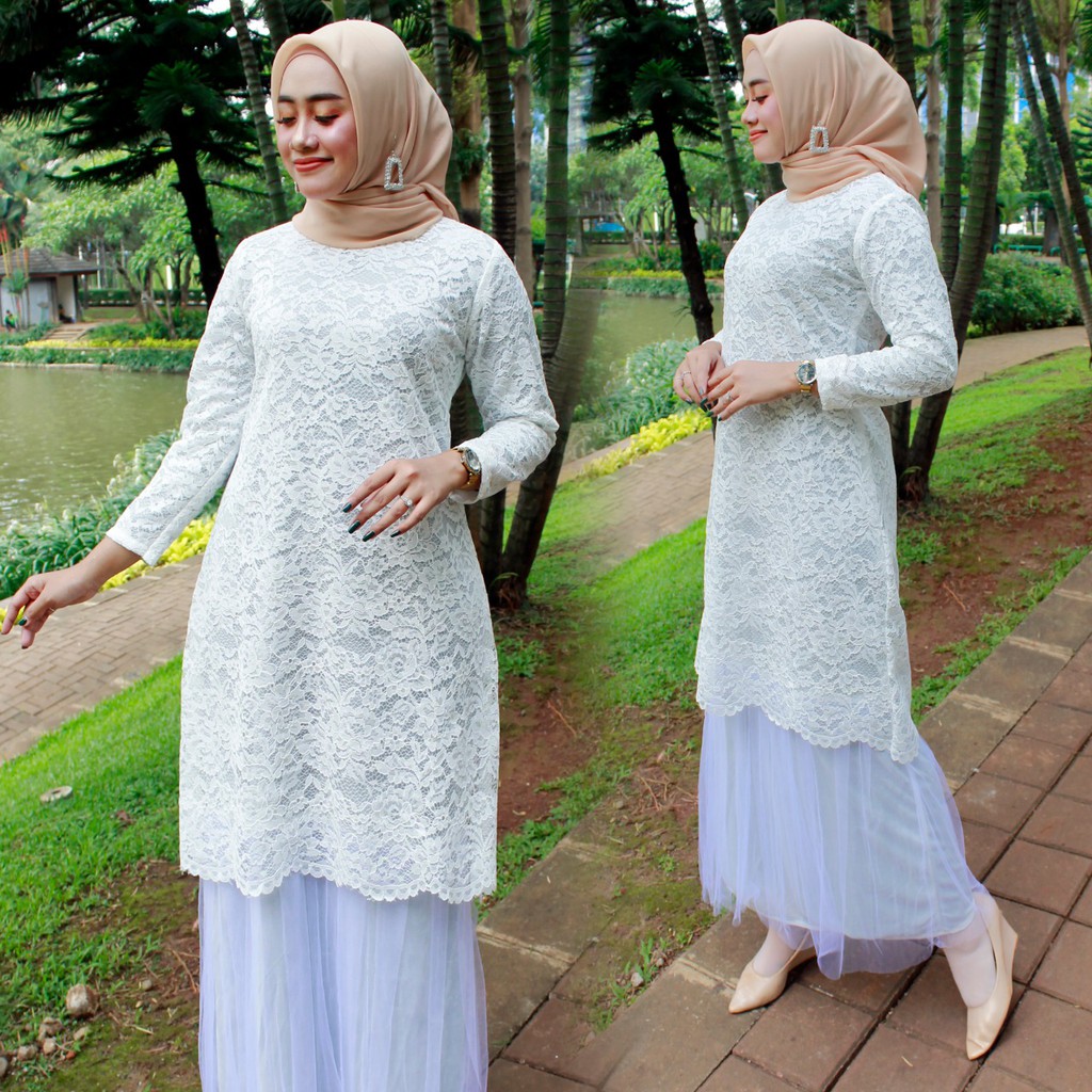 kebaya tunik brukat kombinasi tulle/kebaya tunik/gamis brukat/kebaya cantik /kebaya dress/kebaya