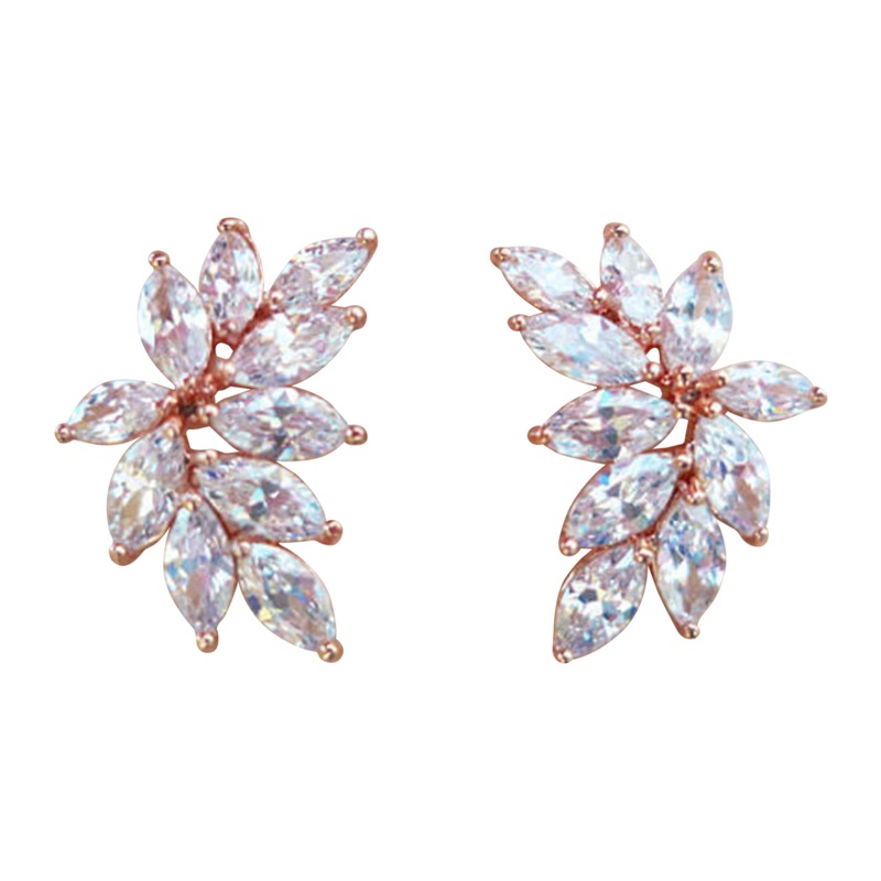 Anting Tusuk Desain Daun Hias Cubic Zirconia AAA Untuk Wanita