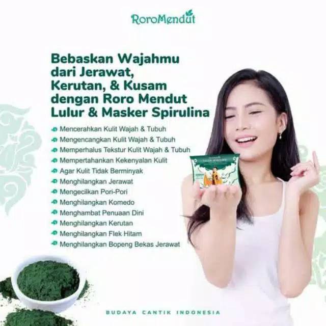 Roro Mendut Lulur Spirulina kemasan kecil 20gr/besar 40gr