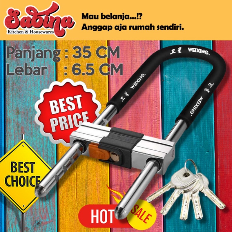 Gembok Panjang Velg Ban Sepeda Motor Rumah Anti Maling U Lock MEIXING