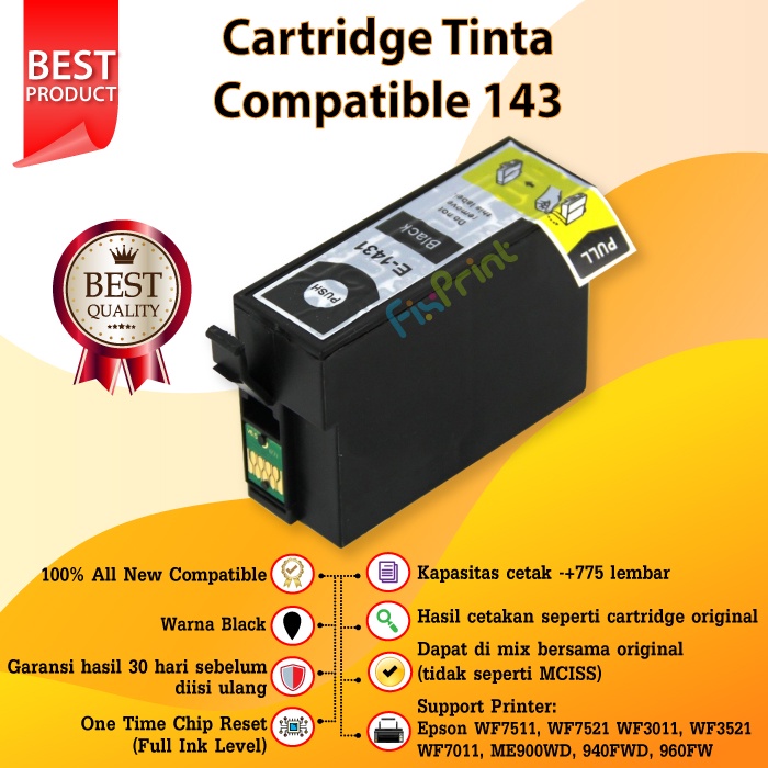 Compatible Cartridge Printer 143 T143 T 143 Black Cyan Magenta Yellow