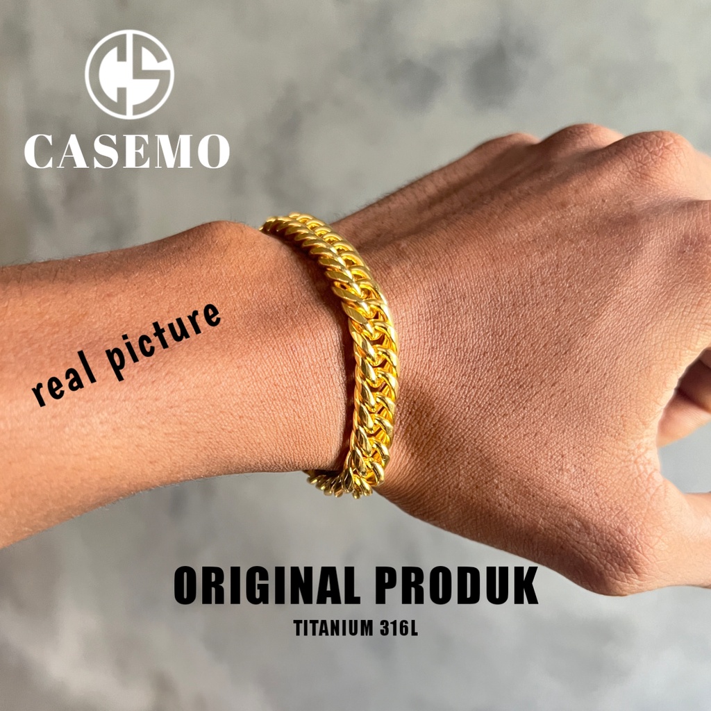Gelang Rantai Titanium Pria Gold Emas Original