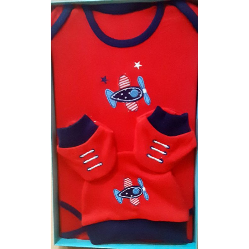 Set Baju Bayi Merah + box/ Baju Bayi Sebulanan / Baby Gift