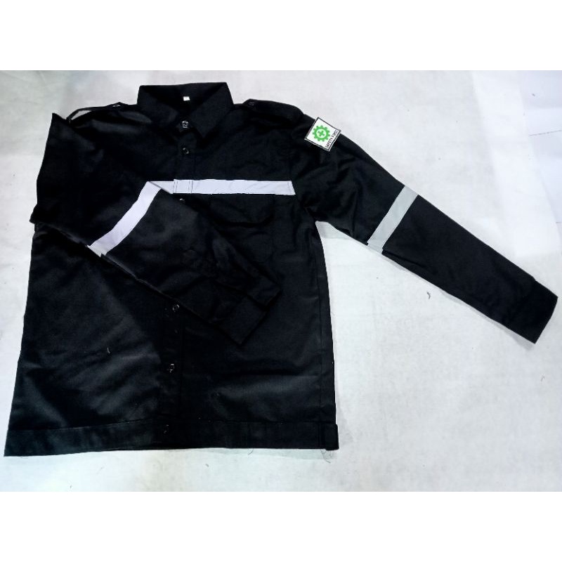baju safety  Kerja Proyek Bahan Drill / Safety logo k3 + bendera merah putih warna hitam