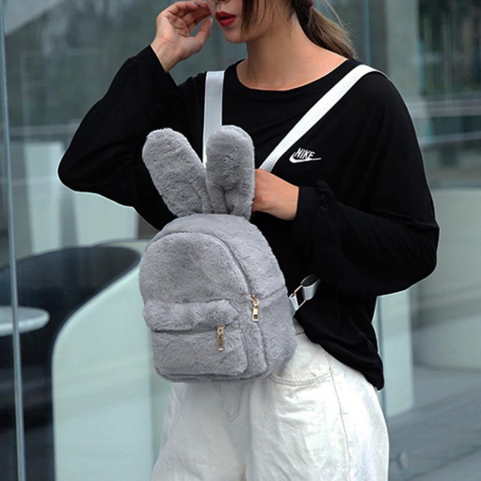 Abraar Kadabra Tas Ransel Bulu - Ransel Bahan Bulu Import Korea Tas Perempuan Bunny BULR FurBeauty BISA COD