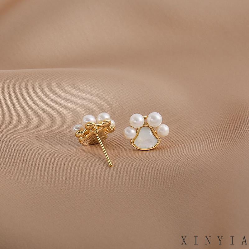 【Bayar di tempat】Anting Stud Desain Cakar Kucing Aksen Mutiara Bahan 925 Silver