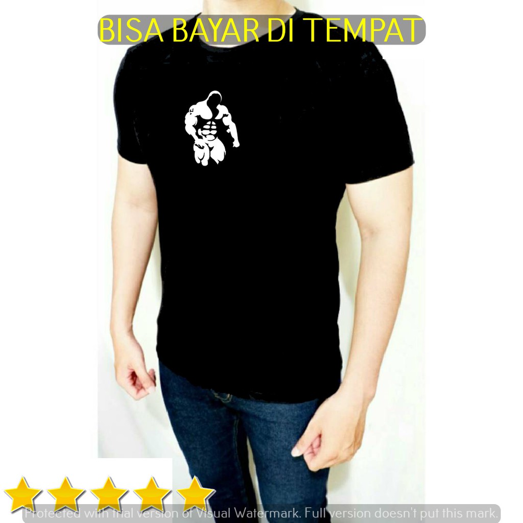 Kaos fitness pria baju gym captain Kaos fitness gym binaraga hitam
