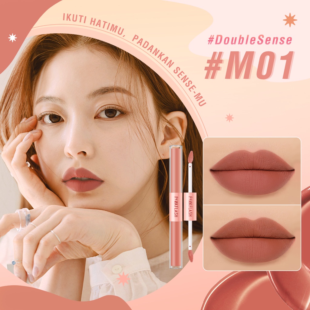 [ORI BPOM] PINKFLASH Duo Lip Gloss Lipstik Ombre DoubleSense 2 IN 1 Dual-ended Lipstick ombrelips Liquid Matte lipstik Velvet Tint Lightweight High Pigment Lasting PF-L13