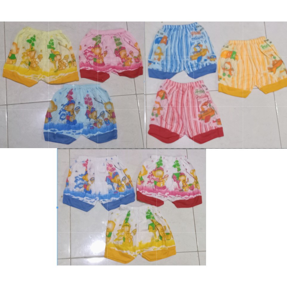 12pc celana pendek bayi warna motif salur grosir