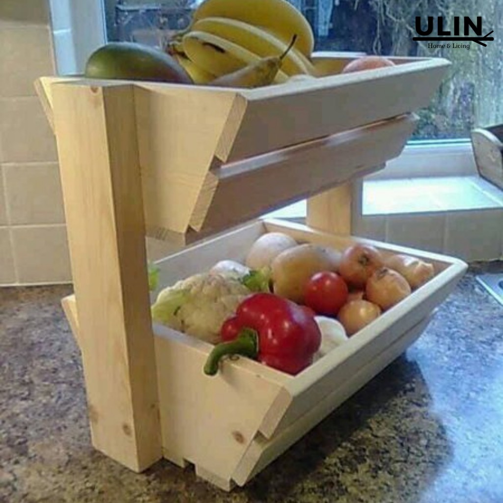 RAK SAYUR BUAH KAYU 3 TINGKAT WOODEN VEGETABLE FRUIT FOOD STORAGE 3 TIER -  WILLOWSSR
