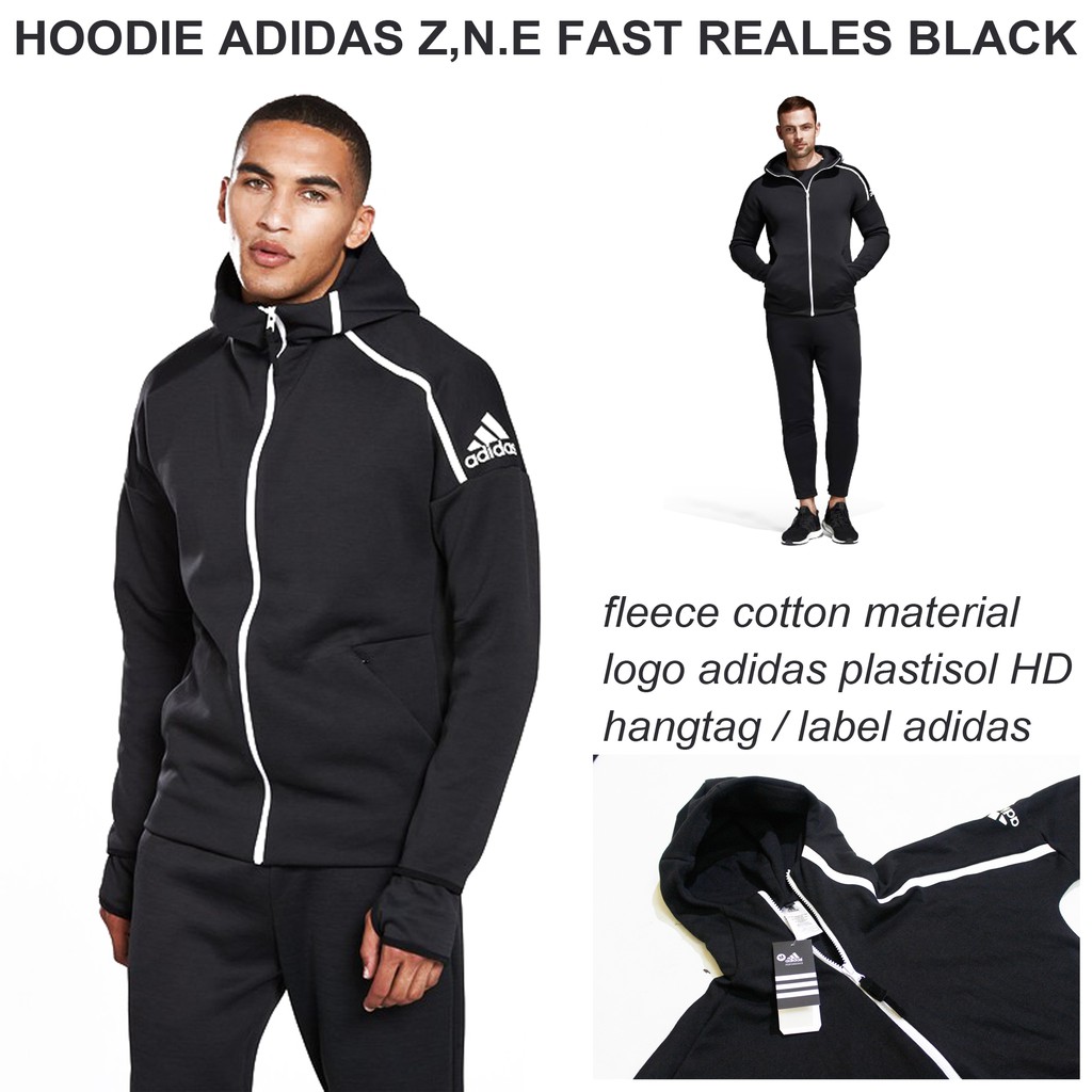 JAKET HOODIE ADIDAS ZNE BLACK GRADE ORIGINAL / JAKET ADIDAS
