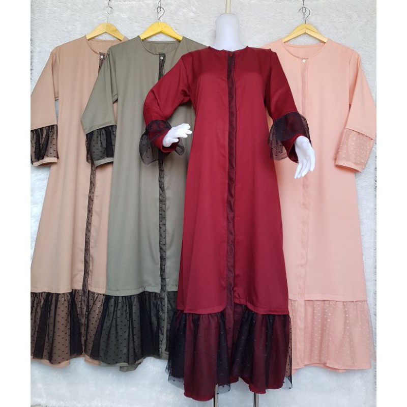 Gamis Moscrepe Kombi Tulle Dot