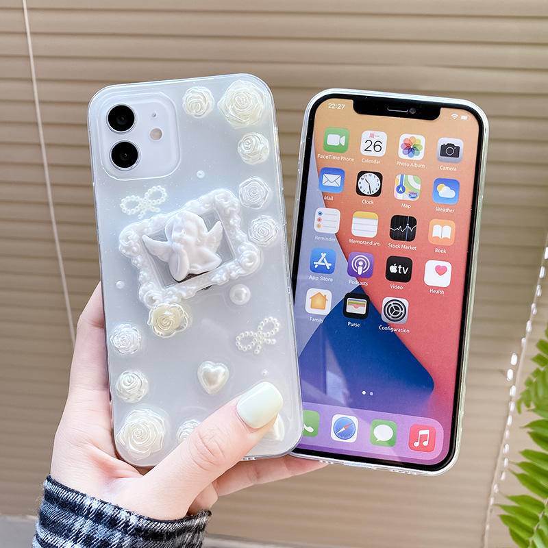 Case Desain Bunga Malaikat 3D Untuk iPhone 13 12 11 Pro MAX Mini X XS MAX XR SE 2022 2020 7 8 Plus