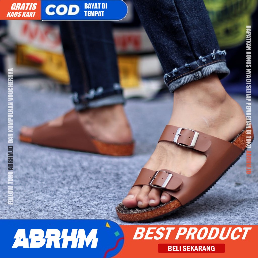 ABRHM x KENCI Sandal Slide Pria Sandal Slop Pria Kulit Pu Ori Distro Sendal Selop Cowok / Cowo Keren