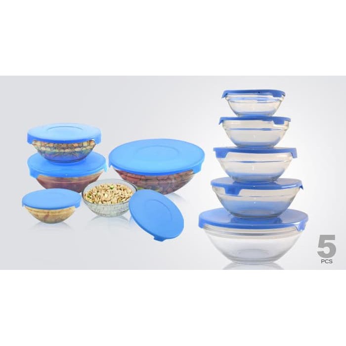 [COD] GLASS BOWL SET ISI 5 - MANGKOK BELING TUTUP