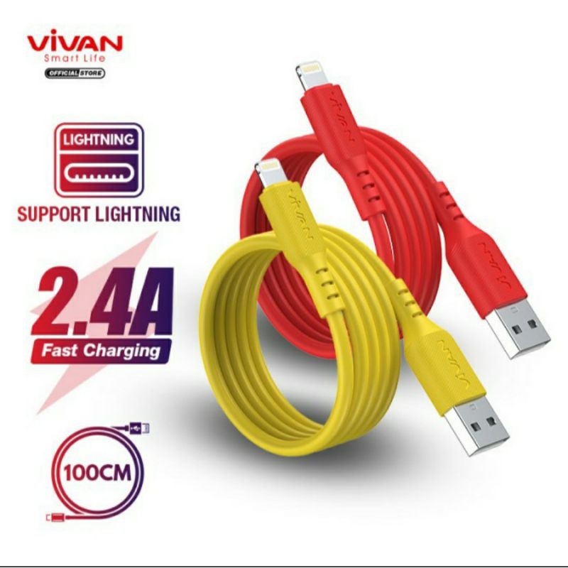 Vivan VSL100 Kabel Data usb Lightning iPhone iPad 1M 2.4A Quick Charge Liquid Silicone originsl