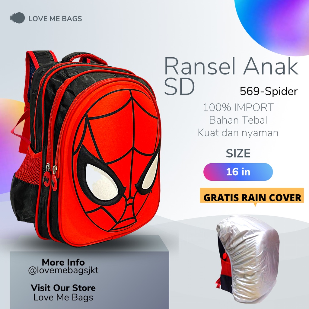 LMB Tas Anak Sekolah SD laki laki Import Gambar Timbul 6D ukuran besar dan luas karakter Superhero Viral Bahan Nilon Premium Tebal