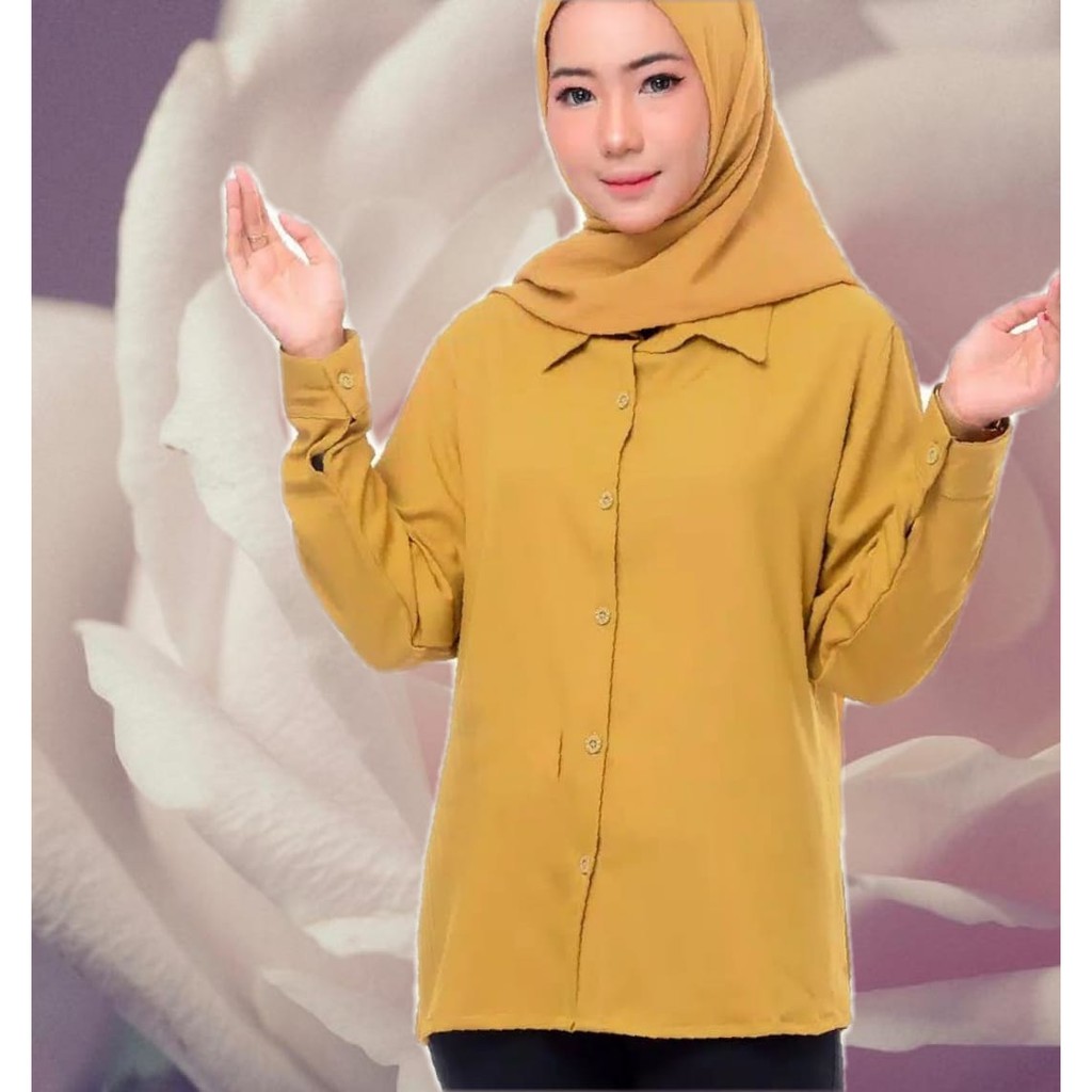 kemeja formal wanita  tangan panjang gold/ Kuning Kunyit