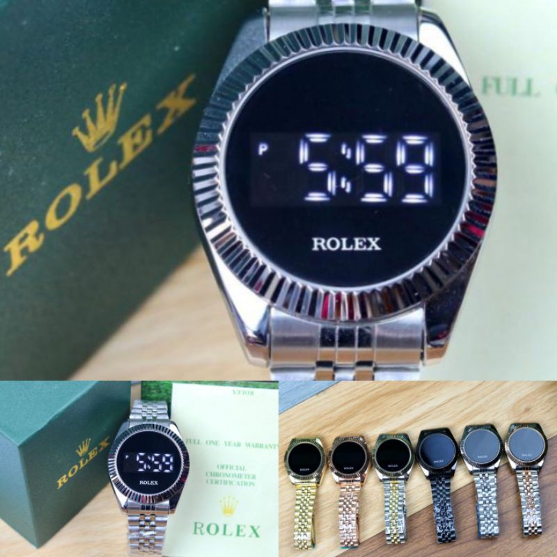 Jam Tangan Digital Pria/Wanita ROLEX Stainless Steel LED Light Free Box