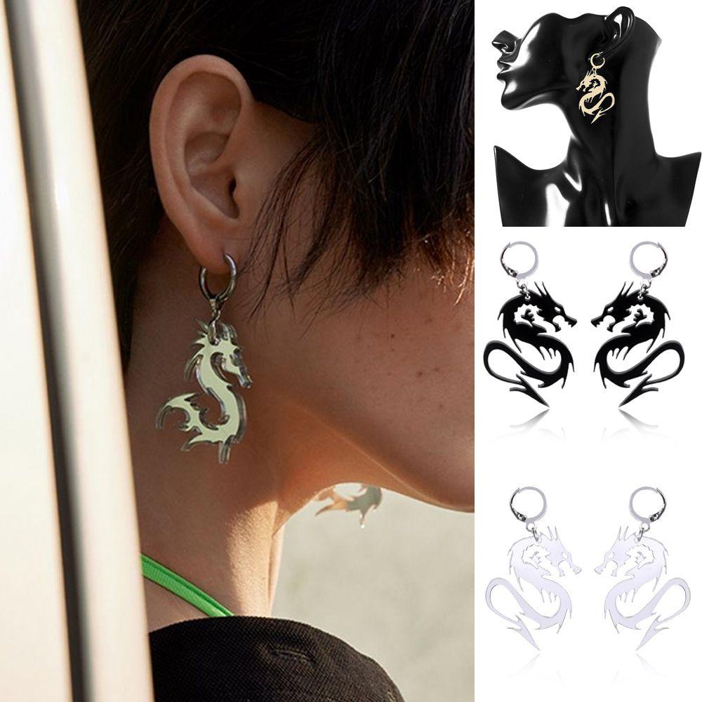 Anting Tusuk Bentuk Naga Bahan Akrilik Untuk Pria / Wanita