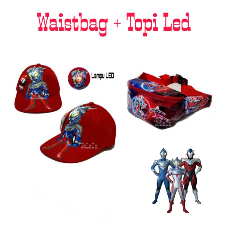 Waist bag Anak Karakter Ultraman Free Topi Led Ultraman / Tas Bahu Anak