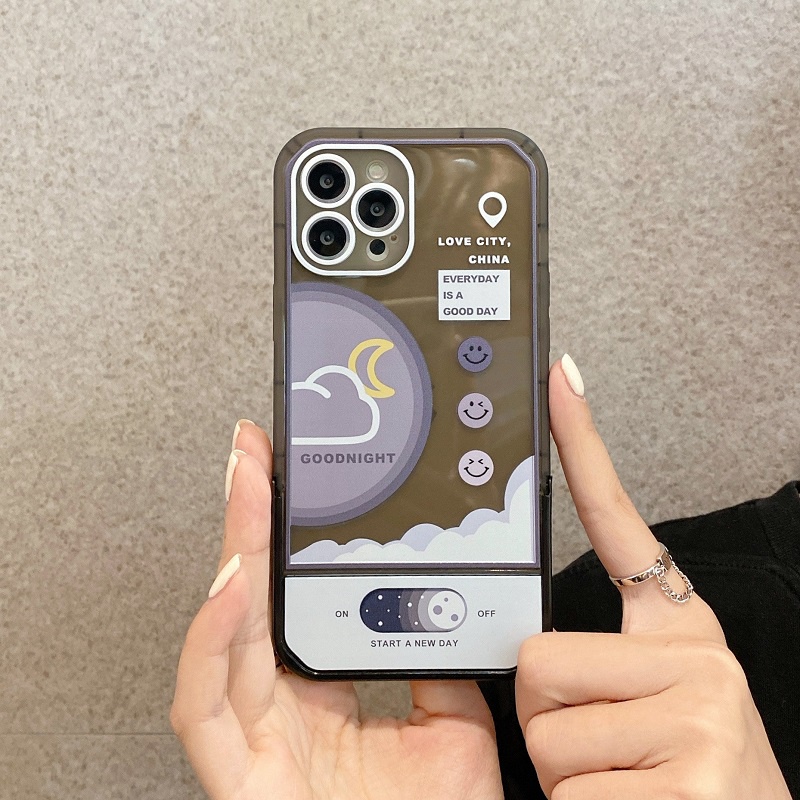 Casing iPhone 11 12 13 Pro MAX X XR XS MAX 7 8 Plus Motif Matahari Bulan smiley