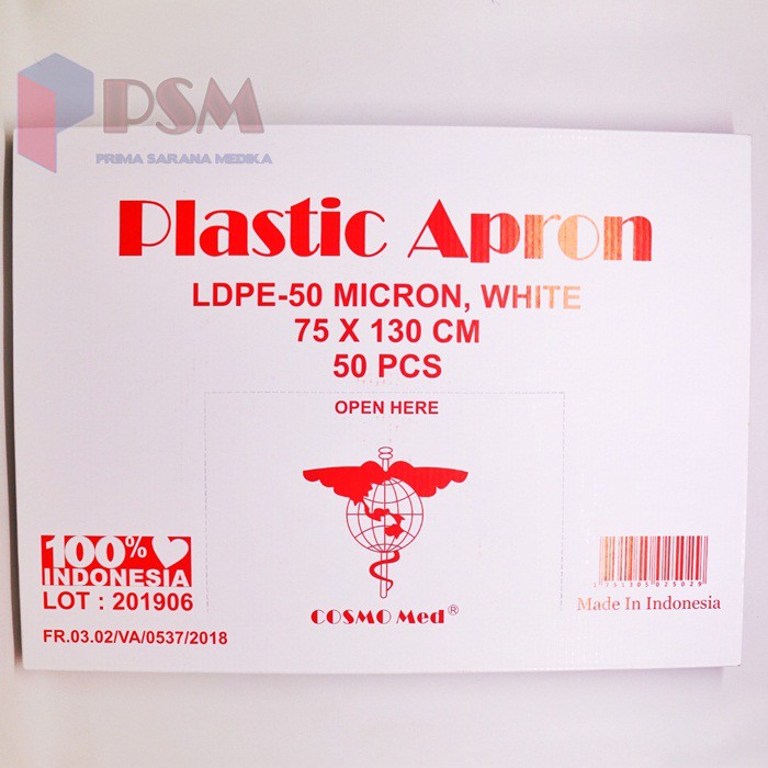 Apron Medis Celemek Plastik 0,05mm / Alat Pelindung Diri - Cosmomed Eceran