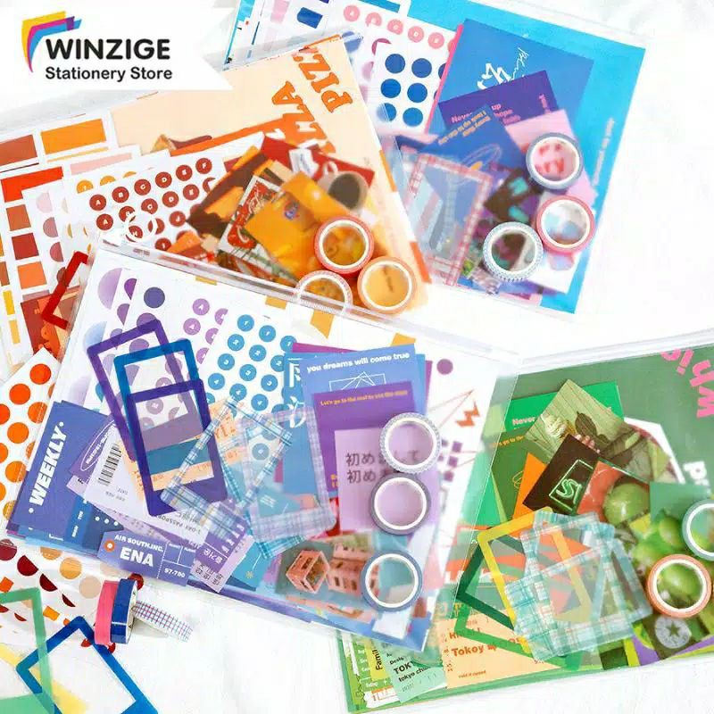 

Material Set Stickers Tape Memo Paper Card Colorful Journal Planner Diary Scrapbook 64pcs